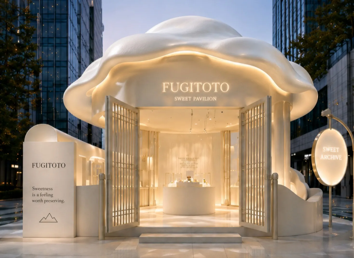 FUGITOTO concept storefront with cloud-like roof